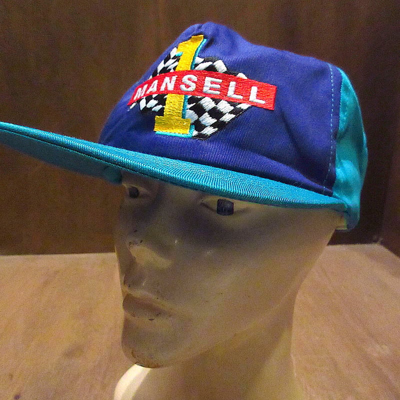 ビンテージ90's○DEADSTOCK #1 MANSELLスナップバックキャップ水色×紫