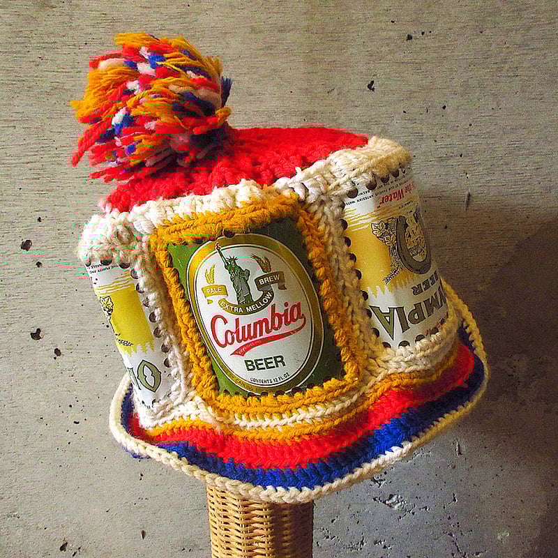 ビンテージ○OLYMPIA BEERハンドメイドビール缶ニットハット ビンテージ○OLYMPIA BEERハンドメイドビール缶ニットハット
