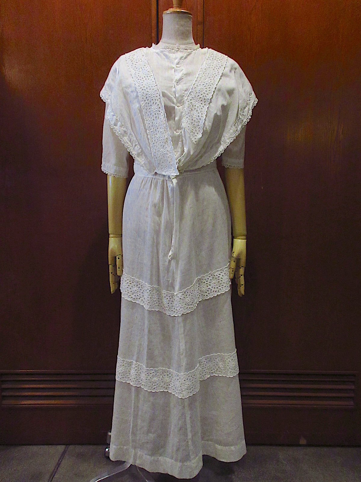 ビンテージ~20's○レース刺繍柄半袖ワンピース白○250619z1-w-ssdrs