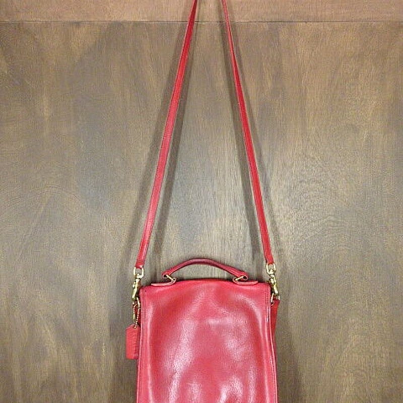 ビンテージ○オールドコーチ2WAYレザーショルダーバッグ赤○200906n5