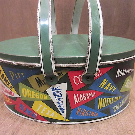 ビンテージ50’s60’s●カレッジペナントデザインメタルランチボックス●251030z5-bxs弁当箱ケースインテリア雑貨小物入れ