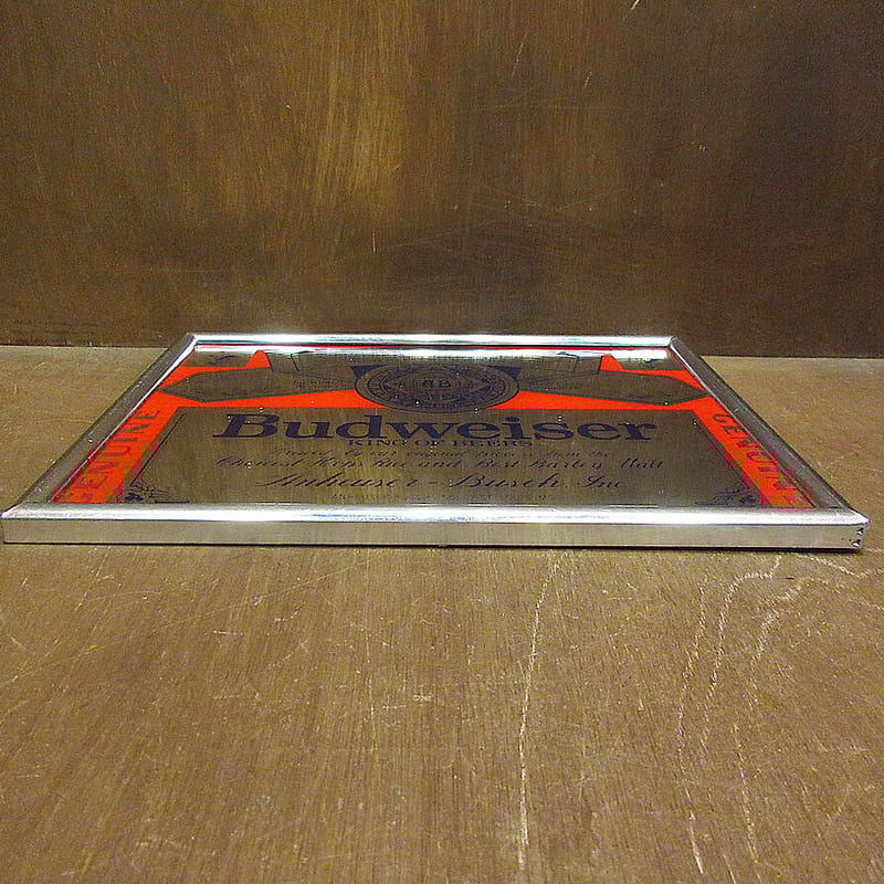 ビンテージ○Budweiserパブミラー○210429n3-signビールバーサイン