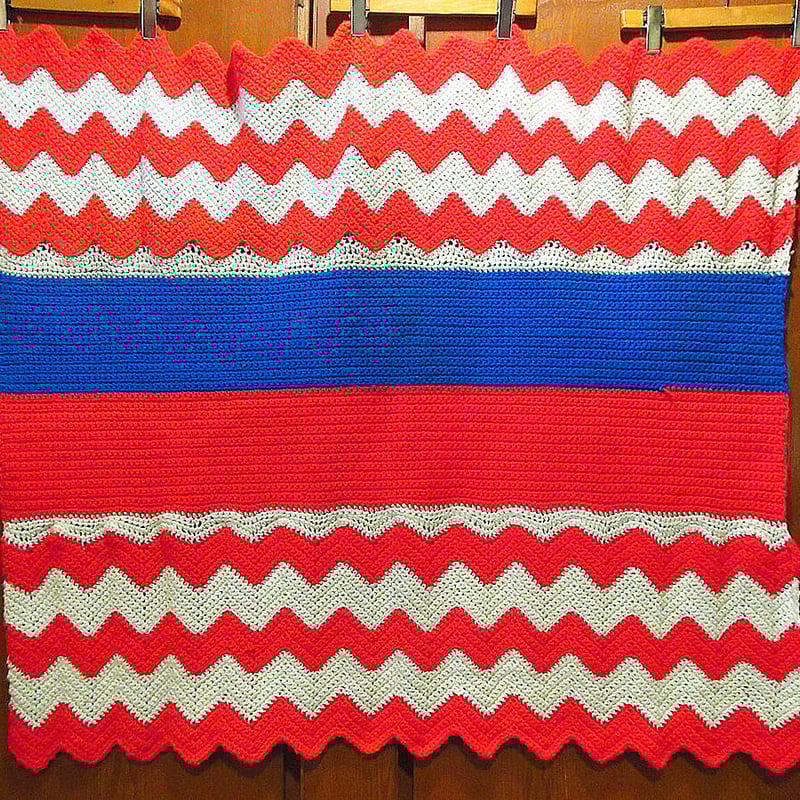 手編みブリックステッチブランケットtricolore