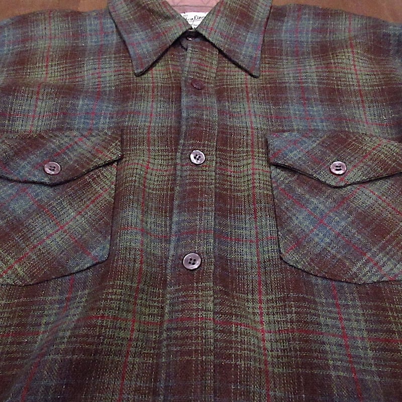ビンテージ70's○Golden LIneシャドーチェックウールシャツsize XL