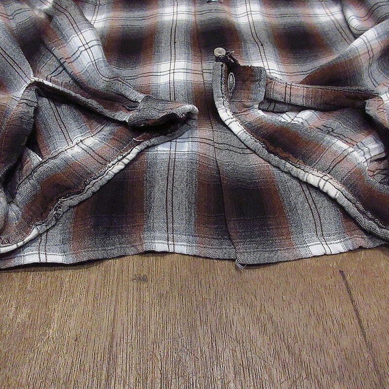 60s manhattan オンブレチェック レーヨンシャツ シャドーチェック ビンテージ60's○Manhattanシャドーチェックレーヨンシャツsize