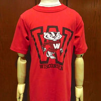 ビンテージ70's80's●キッズWISCONSIN Bucky BadgerプリントTシャツ赤size M(10-12)●230515c3-k-tsh 1970s1980sウィスコンシン州古着