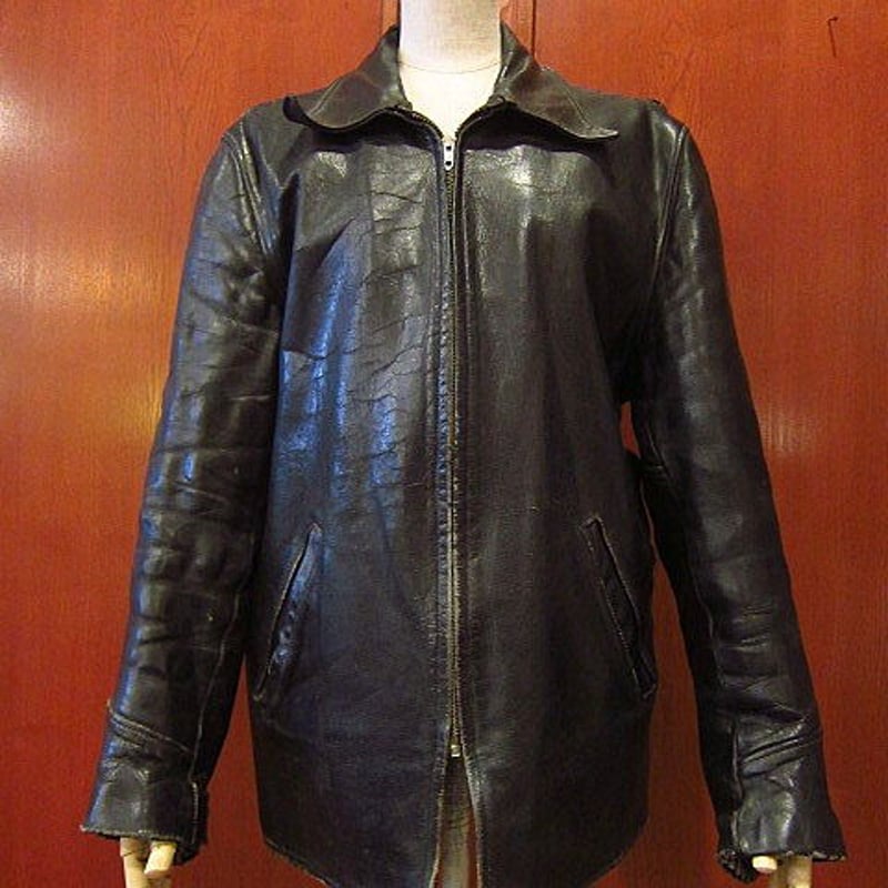 ビンテージ~60's○レザーカーコート黒○odst 50s1950s1960s革ジャン