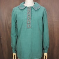 ビンテージ70's●レディース刺繍入りプルオーバーシャツ●250326z1-w-lsshレトロ長袖古着トップス