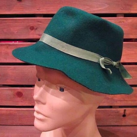 ビンテージ60's70's●ウールハット緑M●odst 1960s1970sフェルトフェドラソフト帽