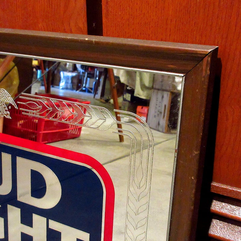ビンテージ○BUD LIGHT BEER 壁掛けパブミラー○210312s6-sign バドラ