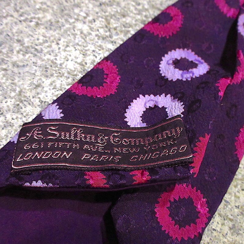 A.Sulka&Companyシルクネクタイ ビンテージ40's50's○A.Sulka ＆ Company総柄シルクネクタイ紫○23030