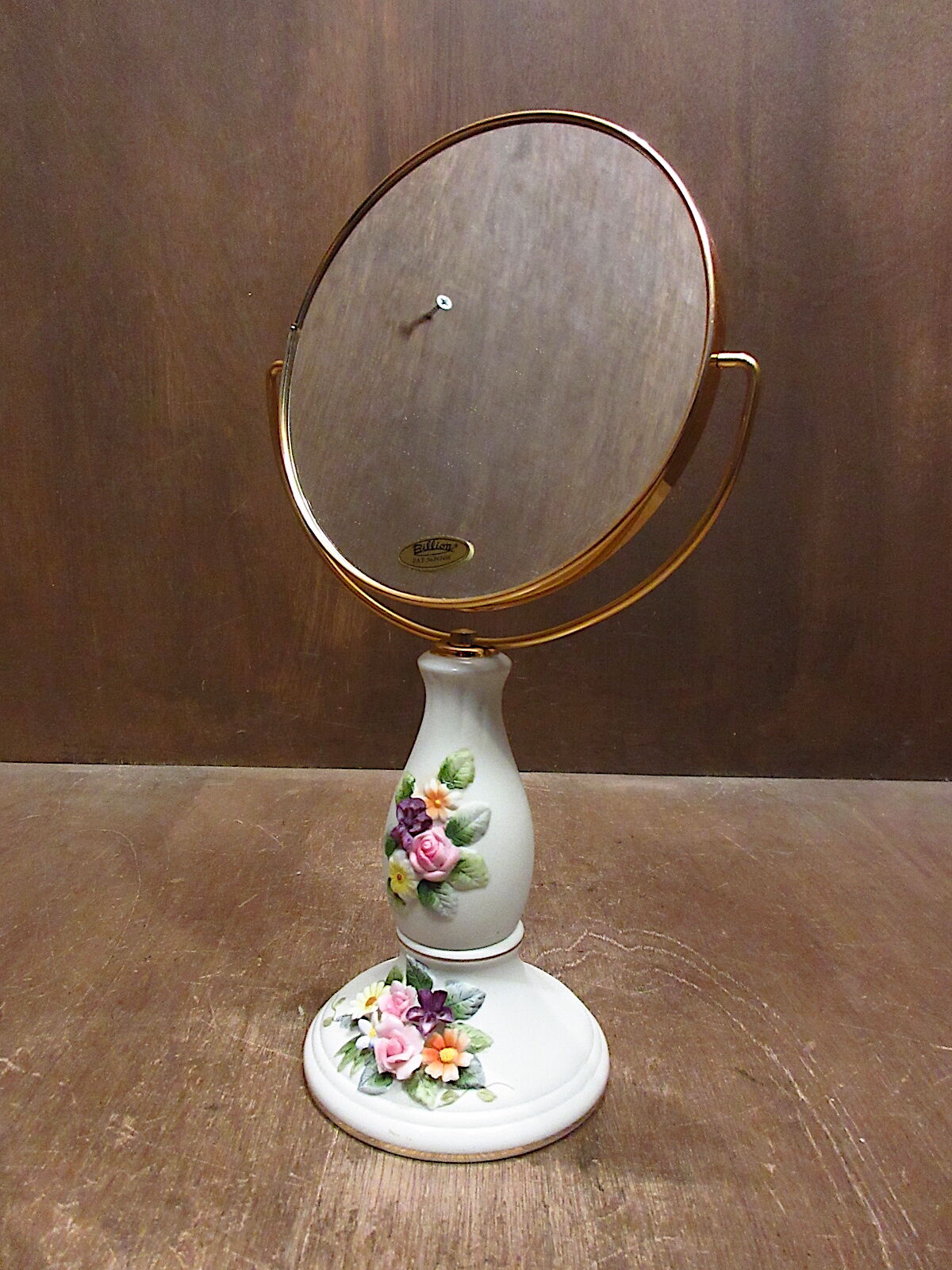 ビンテージ70's○Billionフラワーモチーフセラミックスタンドミラー