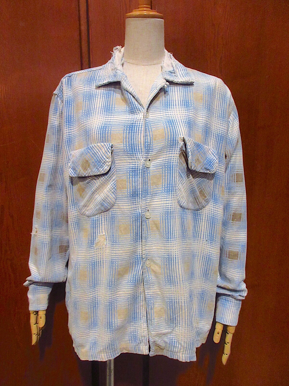 ビンテージ50's○harperチェックプリントネルループカラーシャツsize M