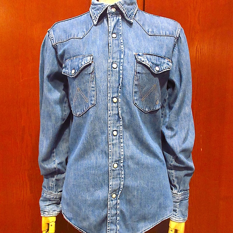 90s Wrangler デニムシャツ Medium 90's Wrangler USA製 デニム ウエスタンシャツ - 古着屋