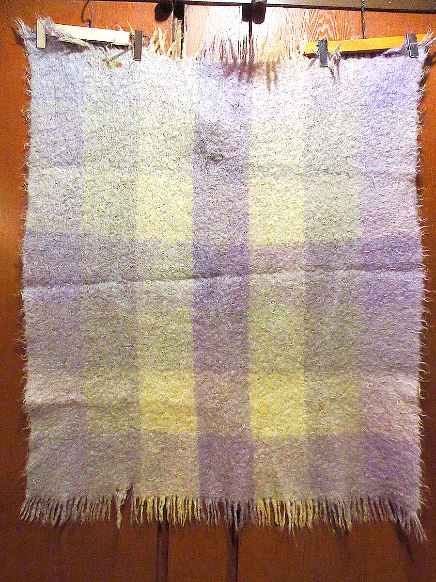 ビンテージ70's○チェックモヘアブランケットsize 約103cm×約92cm