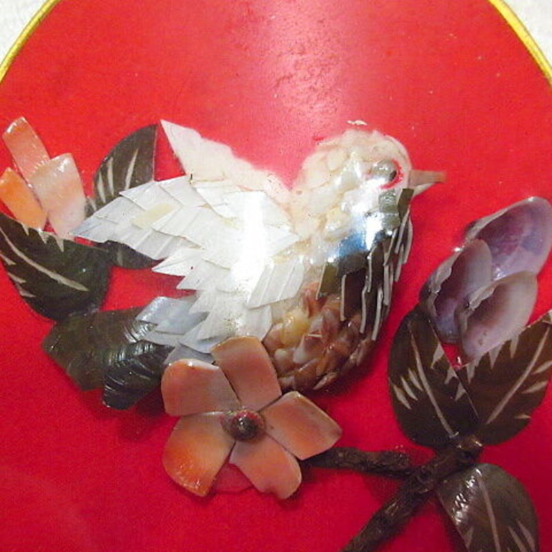 ビンテージ○PHILIPPINESスーベニアシェル×鳥アート壁掛け○200907n8