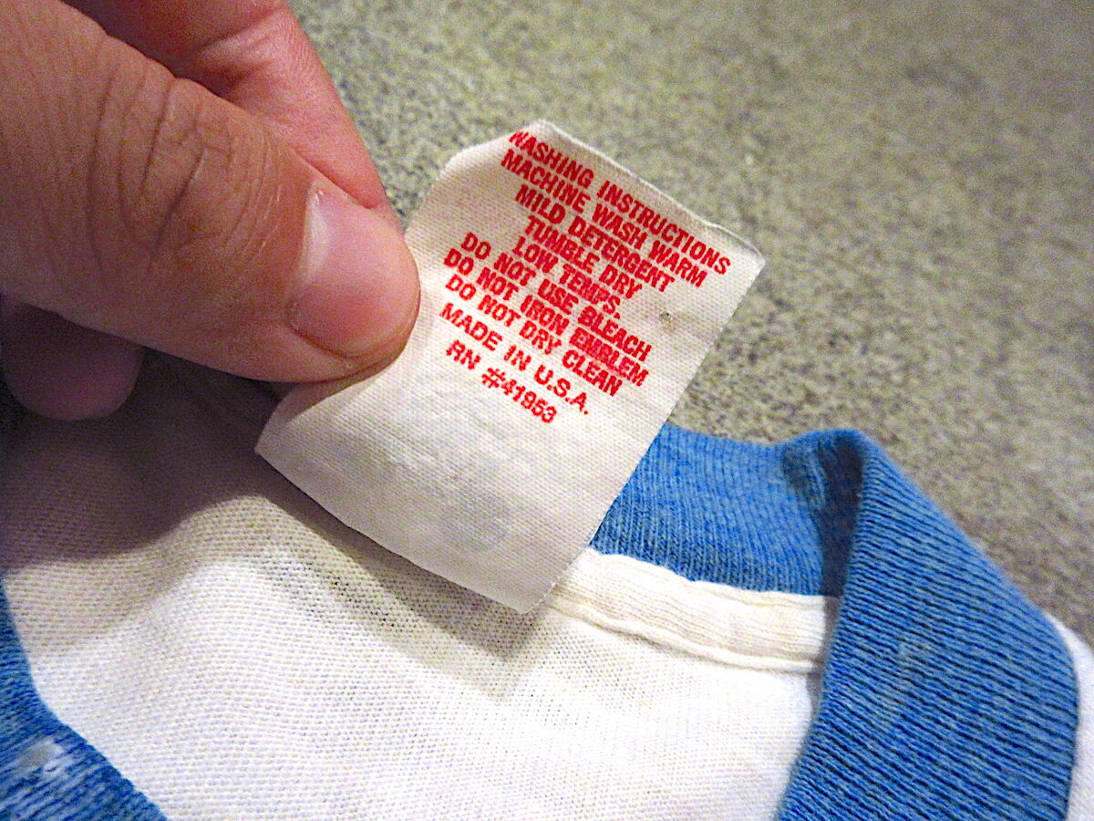 ビンテージ70's○ドナルドダック染み込みプリントリンガーTシャツsize