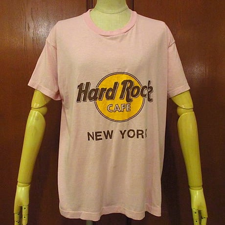 ビンテージ80's●Hard Rock CAFE NEW YORK TシャツピンクsizeXL●200614f3-m-tsh-ot古着ハードロックカフェ半袖シャツUSA製