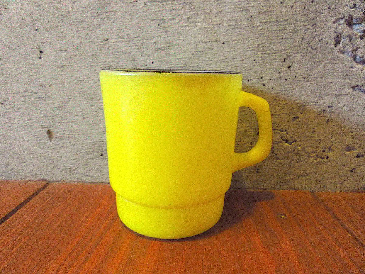ビンテージ○Fire Kingスタッキングマグ黄○240309k3-frk