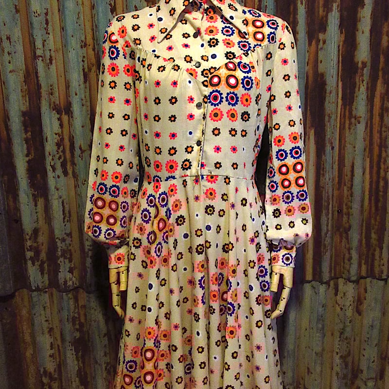 ビンテージ70's○花柄長袖ワンピース○260225j6-w-lsdrs古着1970s