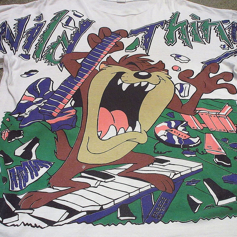 ビンテージ90's○タズマニアンデビル両面プリントTシャツ白