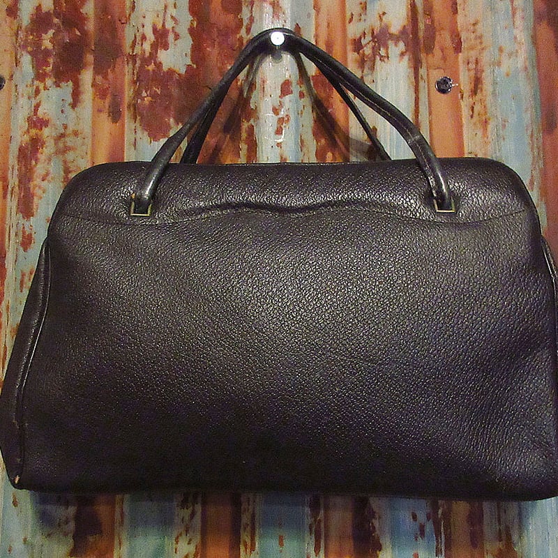 ビンテージ40's○レザーがま口ハンドバッグ黒○250224j4-bag-hnd古着