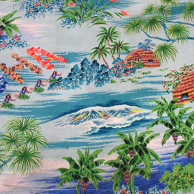 ビンテージ40's50's○POLYNESIANちりめんレーヨンハワイアン ビンテージ40's50's○POLYNESIANちりめんレーヨンハワイアン