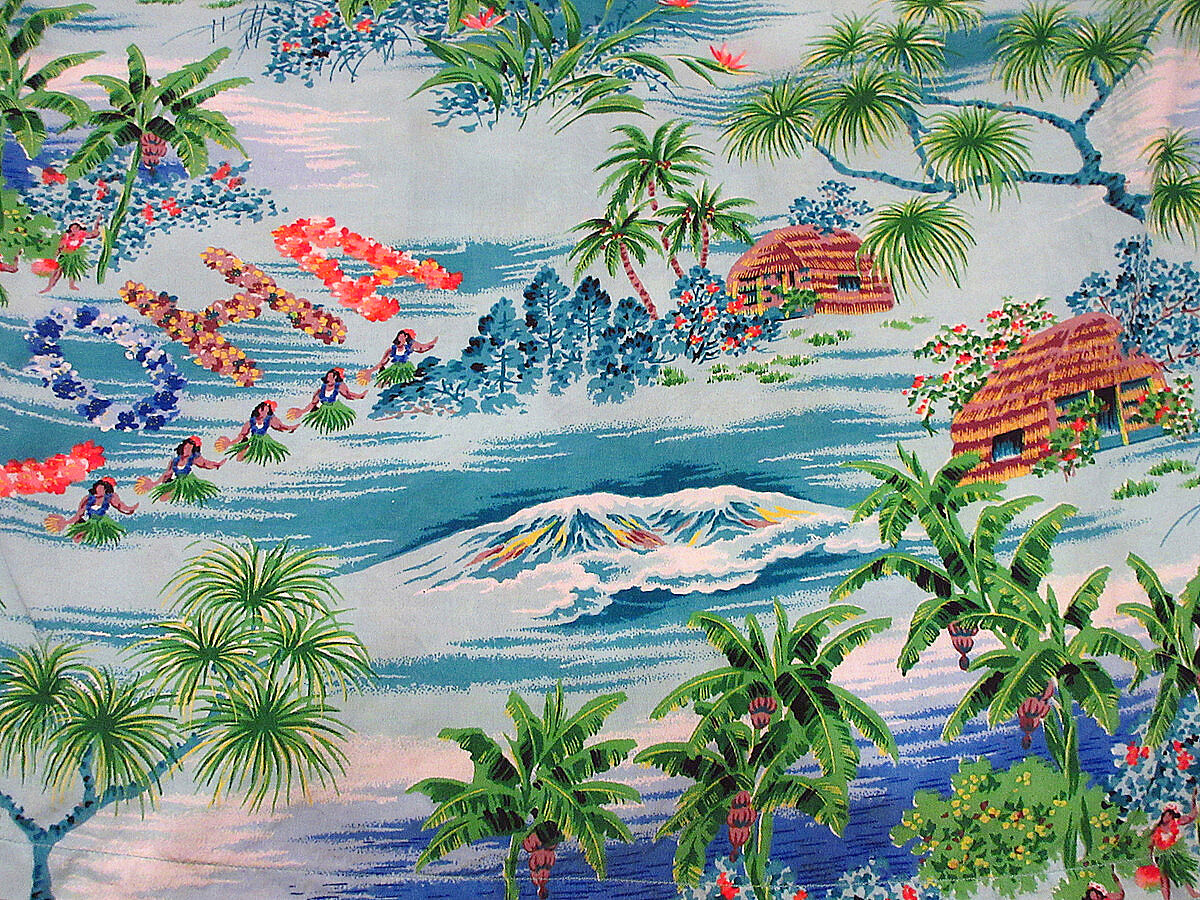 50s　ヴィンテージポリネシアン縮面　アロハ　ハワイアンシャツ 50s POLYNESIAN Sprtswear ALLOVER PATTERN RAYON HAWAIIAN