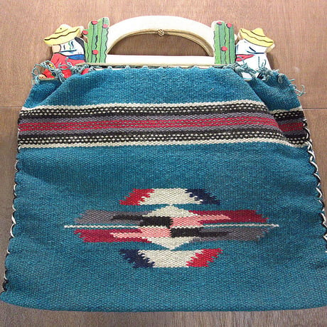ビンテージ40's50's●ウッドハンドルメキシカンラグハンドバッグ●210323n7-bag-hnd 1940s1950sメキシコインディアンレディースバッグ