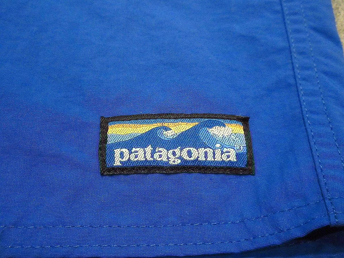 Patagonia波タグ復刻ウェーブフェアラーボードショーツ青実寸 Patagonia波タグ復刻ウェーブフェアラーボードショーツ青実寸