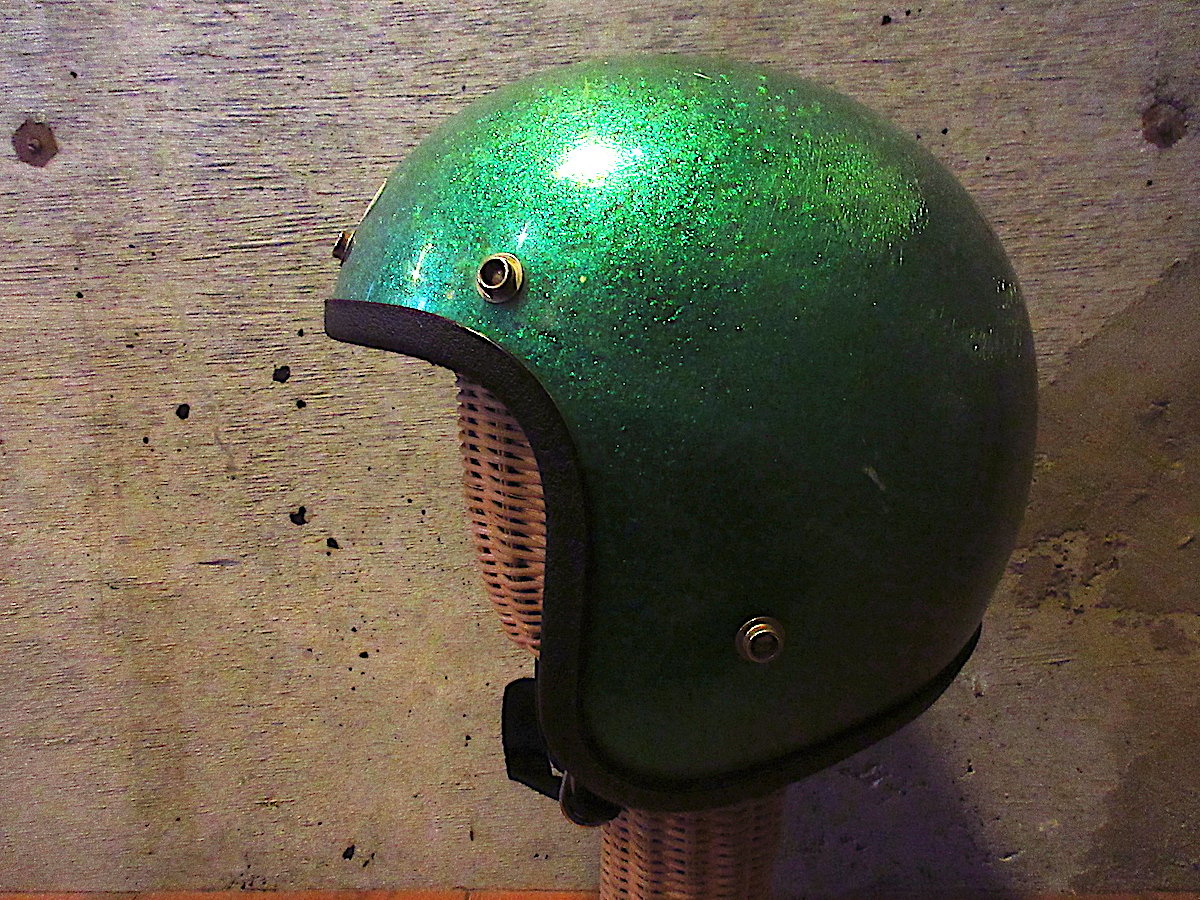 ビンテージ　ジェットヘルメット ブラック/ゴールド　グリーンラメ ビンテージ60's○GRANT GP-2ジェットヘルメット メタリックグリーン