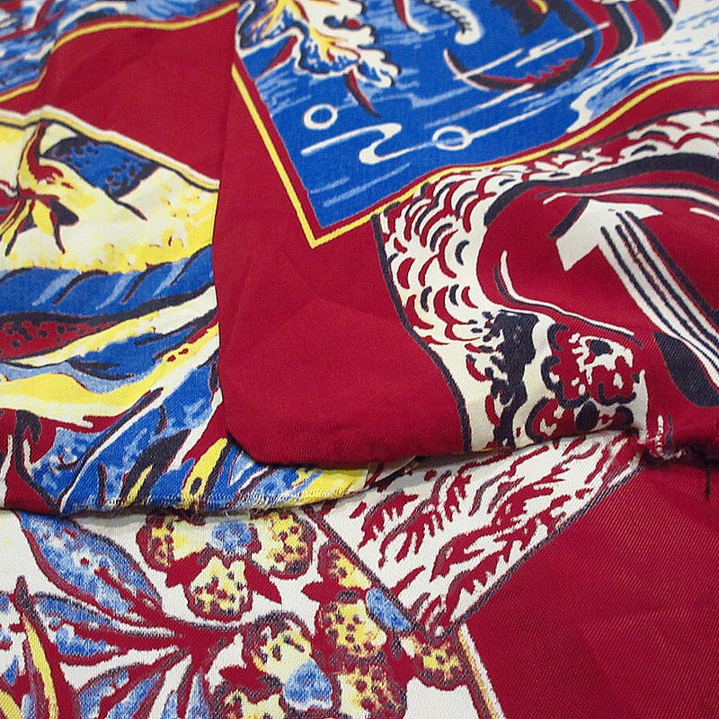 PROOF RESORT レーヨンアロハシャツ ハワイアンシャツ Mバーガンディ ビンテージ50's○レーヨン長袖ループカラーハワイアンシャツ