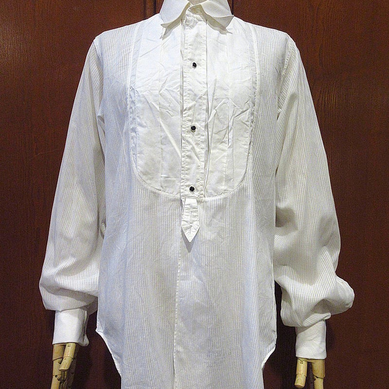 80s　PRONTI　ビンテージ　ドレスシャツ　シャツ　プリーツ　刺繍　シンプル海外企画