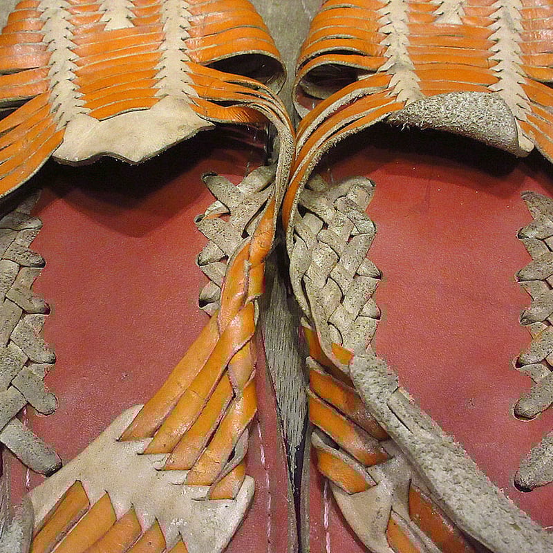 ビンテージ60's70's○タイヤソール編み込みレザーサンダル茶size