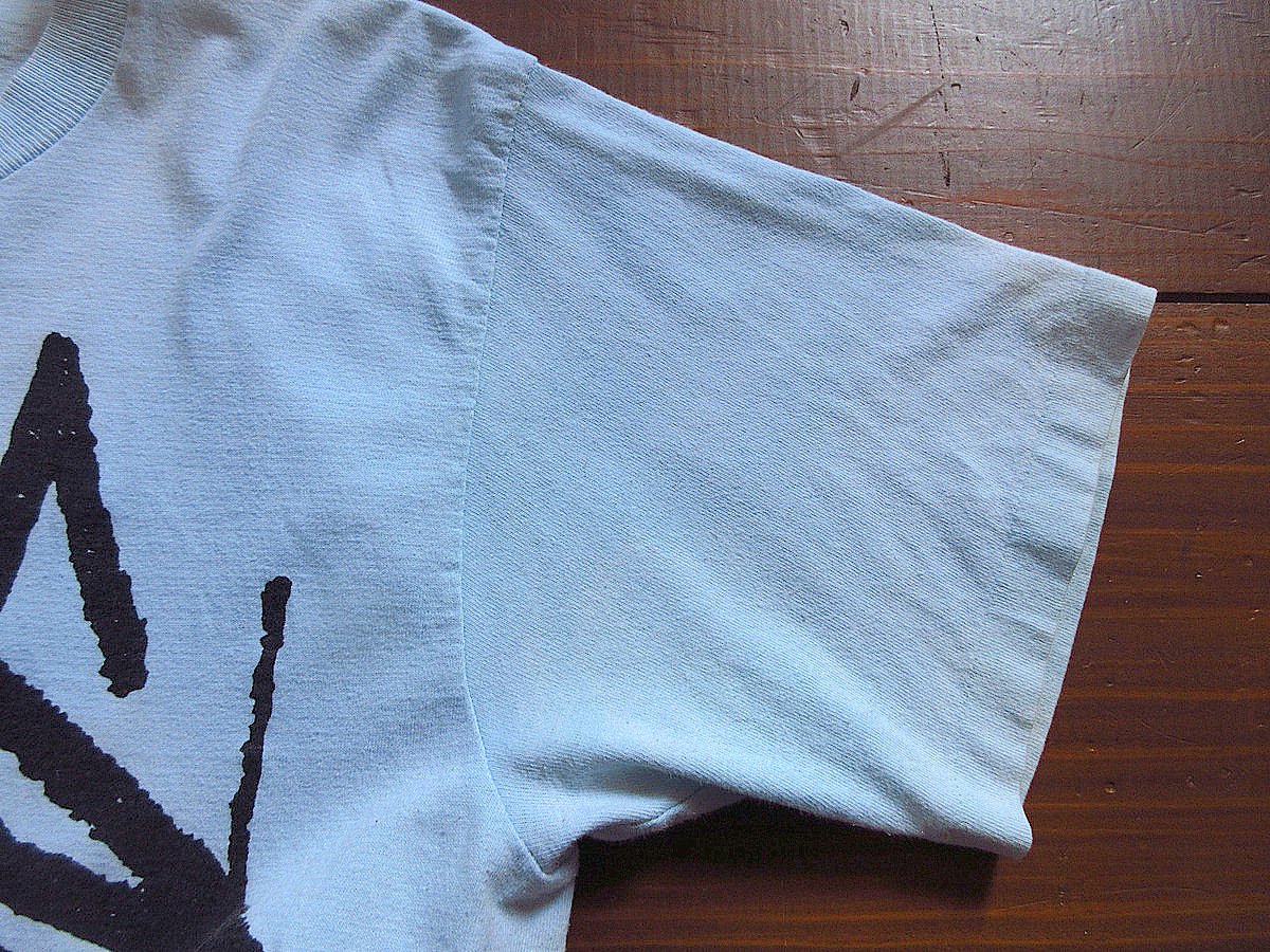 ビンテージ80's○STUSSY黒タグストックプリントTシャツ水色○240920k4
