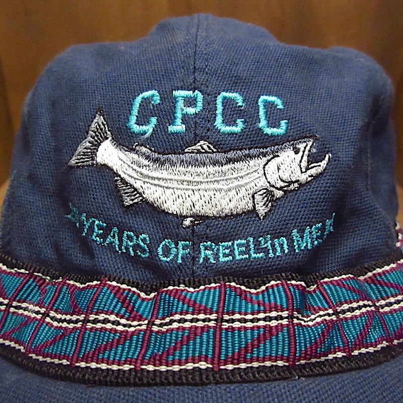 ヴィンテージ品 DAIWA カジキ ブルーマリン刺繍 フィッシングキャップ ビンテージ90's○KAVU CPCC魚刺繍コットンストラップキャップ紺L