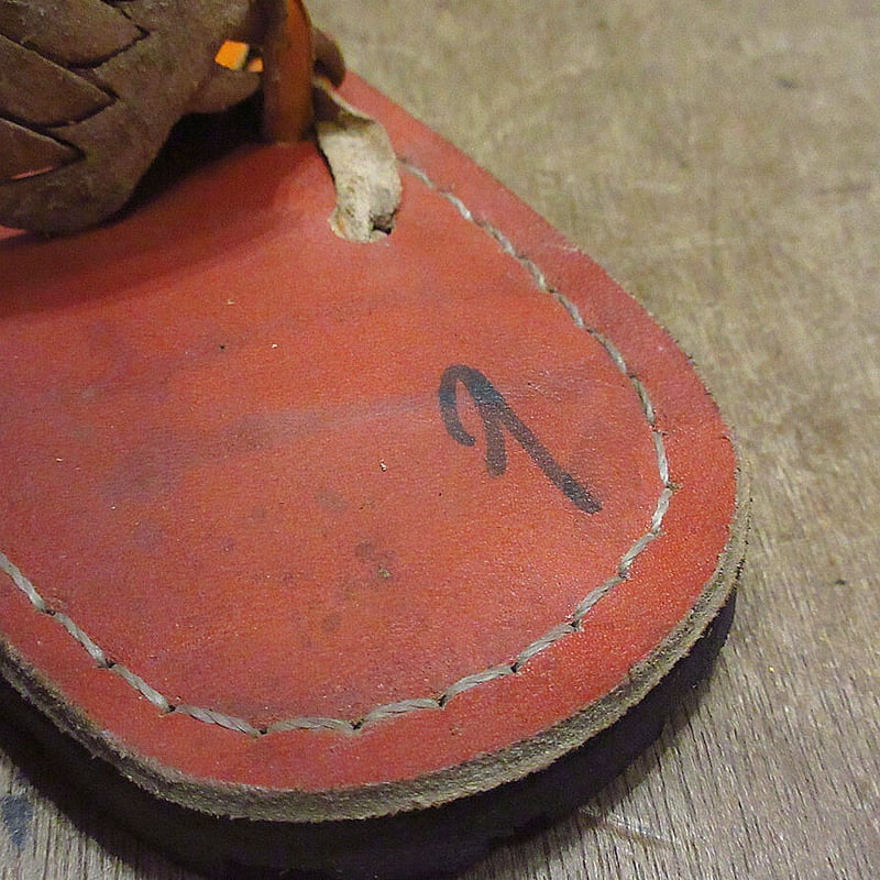 ビンテージ60's70's○タイヤソール編み込みレザーサンダル茶size