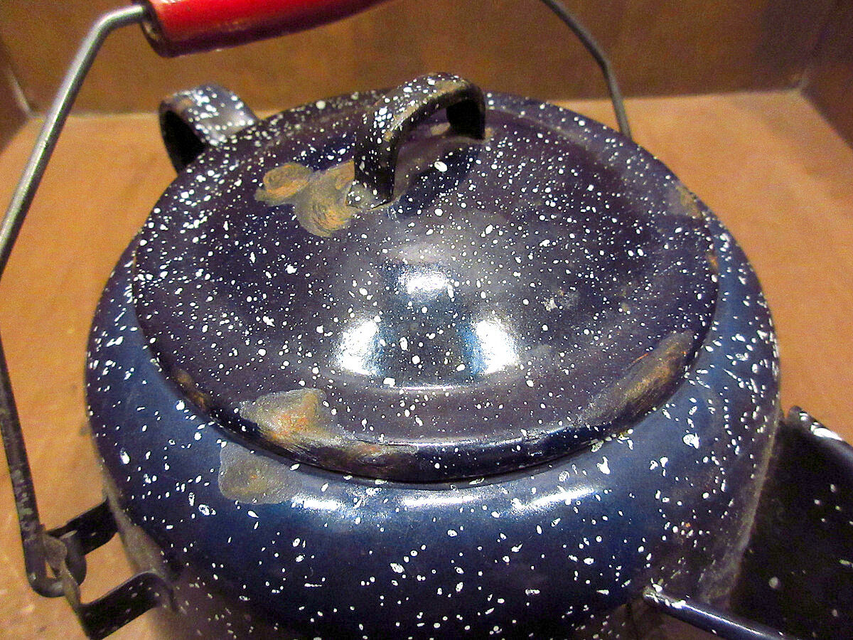 ビンテージ○ホーローケトル紺○220922k4-otdeqpアウトドアキャンプ