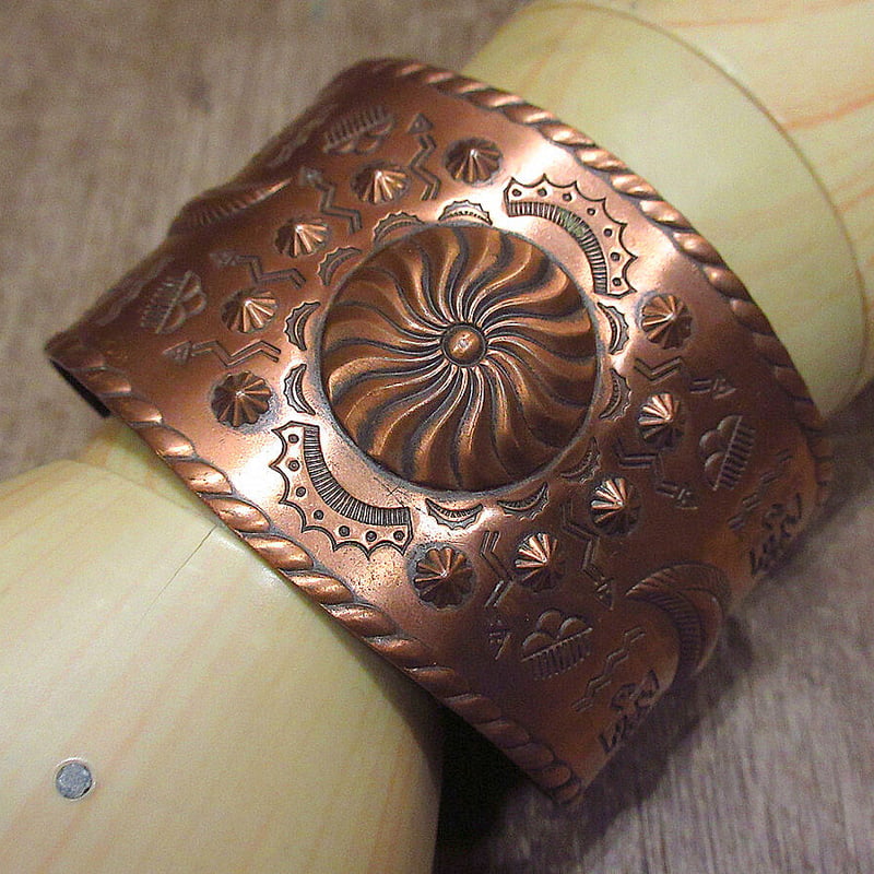 ビンテージ インディアンジュエリー ナバホ SOLID COPPER 永遠 ターコイズ