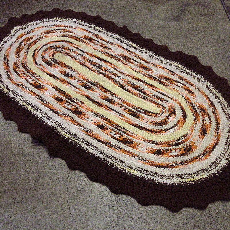 ビンテージ○かぎ針編みラグsize 約120cm×約70cm○230327k5-rug インテ