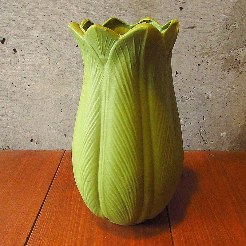 ビンテージ70's○植物モチーフプラスチックフラワーベース緑○230903j2