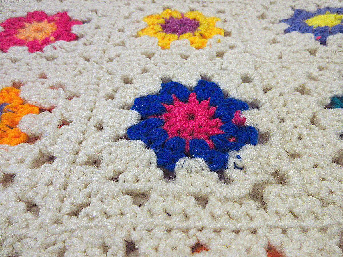 ビンテージ○かぎ針編みブランケットsize 約127cm×約155cm○230327j5-bl