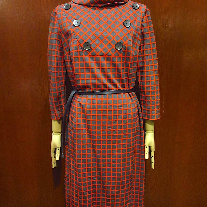 ビンテージ60's○Manford七分袖チェックワンピース○231031c3-w-lsdrs