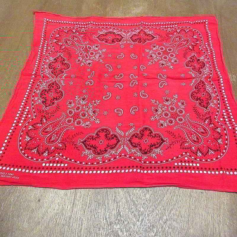 ビンテージ60's○FAST COLOR総柄コットンバンダナ赤○230127k10-bnd 1