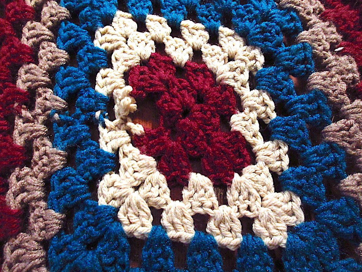 ビンテージ○かぎ針編みブランケットsize約133cm ×約112cm○240216c8-bl