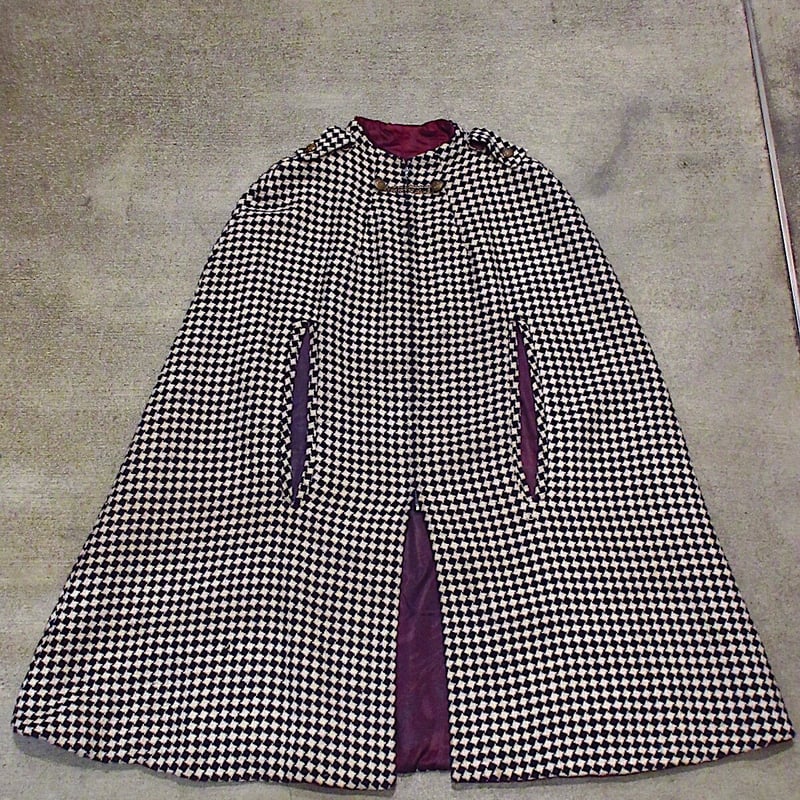 ビンテージ60's70's○千鳥格子柄ニットポンチョコート○220929c4-w-jk