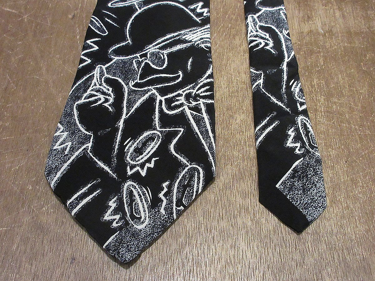 ビンテージ90's○THE BEATLES TAXMANアートプリントシルクネクタイ黒