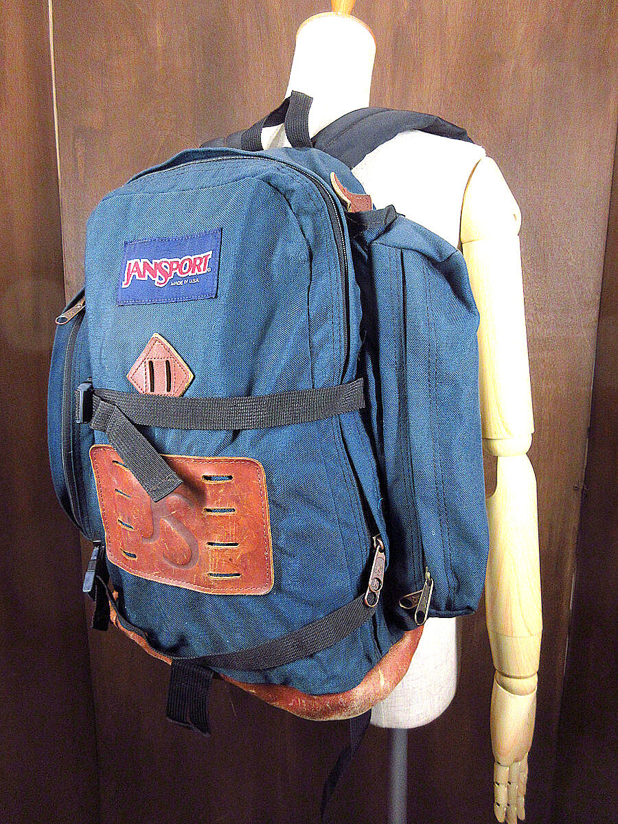 ビンテージ90's○JANSPORTボトムレザーバックパック緑○220119k1