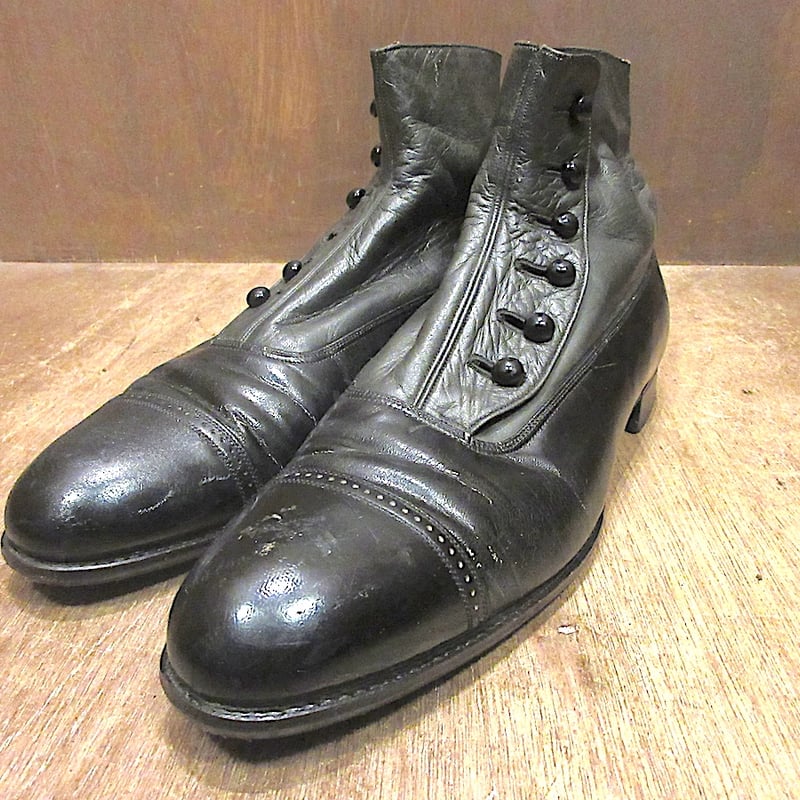 ビンテージ~20's○ストレートチップボタンブーツ黒○251009z3-m-bt