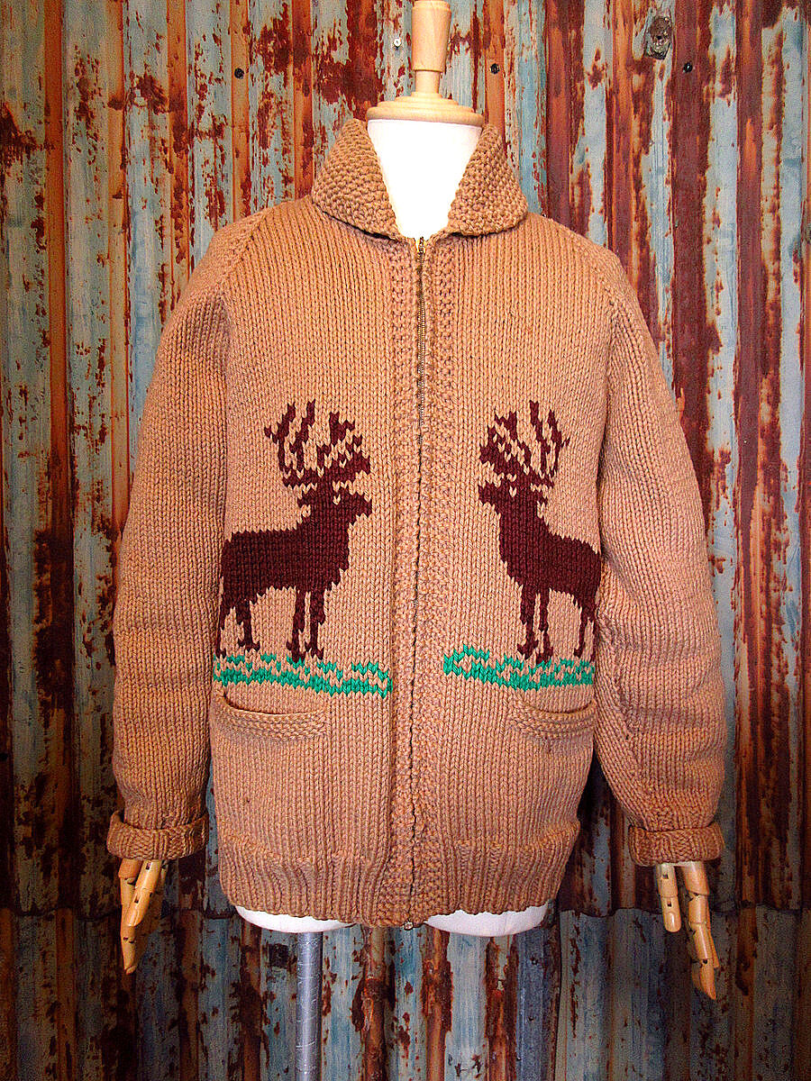 ▪️60s REINDEER ビンテージ カウチンセーター トナカイ 茶色 緑 白 fit=scale-down,w=1200